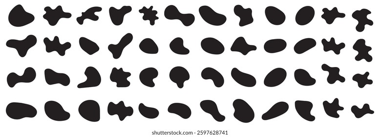 Collection of abstract vector stains for your design.Collection of abstract vector stains for your design.  Doodle drops of circle. Organic amoeba blob shape abstract black color with line vector 