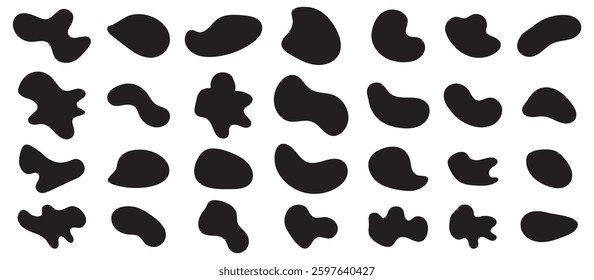  Collection of abstract vector stains for your design. Doodle drops of circle. Organic amoeba blob shape abstract black color with line vector illustration isolated on transparent background.