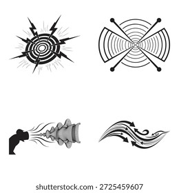 Colección de símbolos de Vector Abstractas que representan energía, ondas sonoras y comunicación de señales