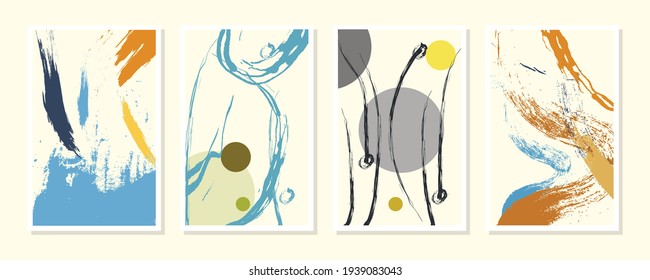 Sammlung abstrakter Wandkunst Vektor. Abstrakter Pinselstrich Pinselstrich Art Design für Druck, Deckel, Tapeten