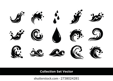 Collection of Abstract Water Splash and Ocean Wave Vector Icons