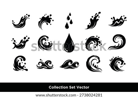 Collection of Abstract Water Splash and Ocean Wave Vector Icons