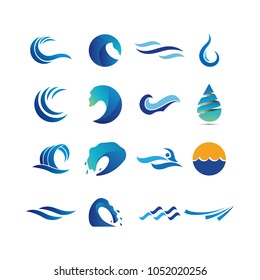 Collection of abstract water waves logo design concept