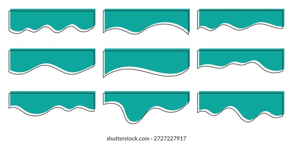Colección de Formas de borde de onda abstracta en estilo Vector verde. Cabezal separador moderno para Sitio web y App. Conjunto de Formas de divisores de Plantilla para el Sitio web. Ilustración vectorial.