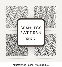Collection of abstract wave stylish textures. Endless modern halftone backgrounds. Vector seamless geometric patterns