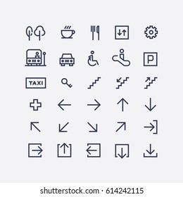 A collection of abstract wayfinding pictograms flat design style vector icons