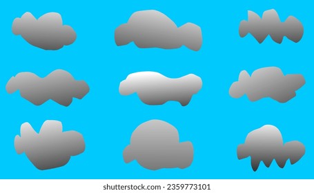 Collection of abstract white clouds vector illustration isolated on blue background