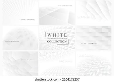 Collection of abstract white and gray geometric backgrounds with perspective. Modern futuristic concept - light digital design. Can be used like templates, covers, banners, presentations and etc.
