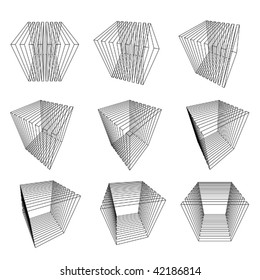 collection of abstract wire-frame cubes