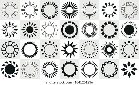 Collection of abstraction of different black sun - Vector illustration