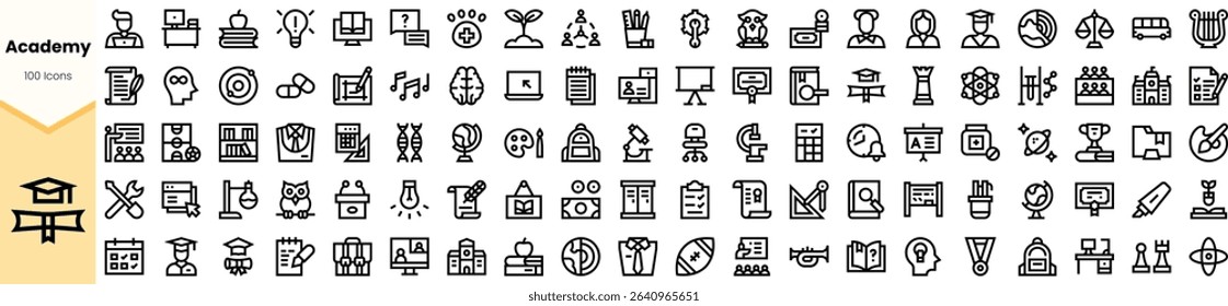 A collection of academic-themed icons, featuring symbols related to education, learning, and various subjects, designed in a sleek, minimalist style.