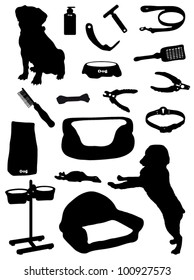 Collection of accessories for a dog