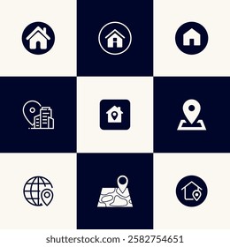 collection of address icons in flat style