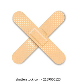 Collection of adhesive bandages, plasters or patches isolated on white background. Medical patch aid strip