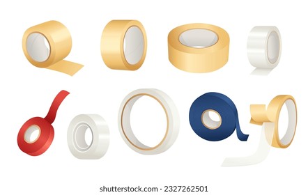 Collection of adhesive tapes for different task scotch insulation tape and double sided tape vector illustration isolated on white background