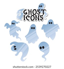 Colección de adorables iconos de fantasmas azules con diseños simples para Halloween, Ilustración vectorial