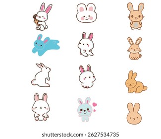 A collection of adorable bunny featuring various designs and expressions. 