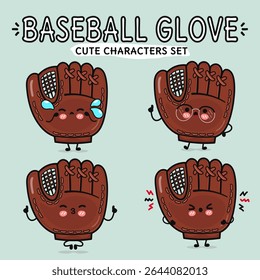 A collection of adorable cartoon baseball gloves expressing different emotions. Perfect for playful design elements.