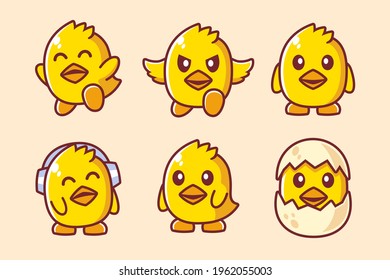 Collection of Adorable Chick Cartoon Character