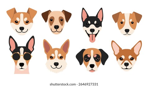 Collection of Adorable Dog Heads Featuring Various Breeds and Expressions for Cute Pet Art