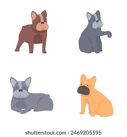 Collection of adorable french bulldog illustrations in various poses and colors