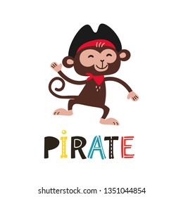 Collection of adorable pirates isolated on white background. Childish vector illustration in flat cartoon style can be used for cards, birthday invitations, prints, children clothes, interior posters