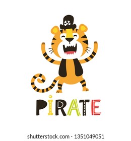 Collection of adorable pirates isolated on white background. Childish vector illustration in flat cartoon style can be used for cards, birthday invitations, prints, children clothes, interior posters
