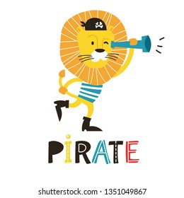 Collection of adorable pirates isolated on white background. Childish vector illustration in flat cartoon style can be used for cards, birthday invitations, prints, children clothes, interior posters