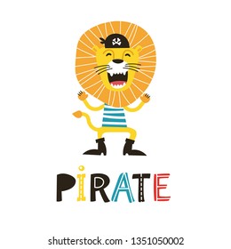 Collection of adorable pirates isolated on white background. Childish vector illustration in flat cartoon style can be used for cards, birthday invitations, prints, children clothes, interior posters