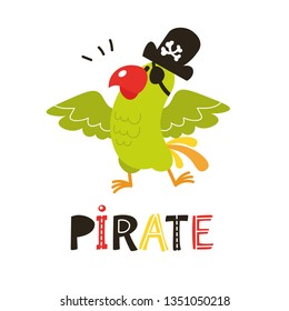 Collection of adorable pirates isolated on white background. Childish vector illustration in flat cartoon style can be used for cards, birthday invitations, prints, children clothes, interior posters