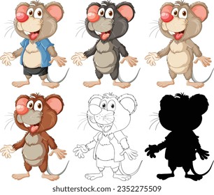 A collection of adorable rat characters in cartoon style