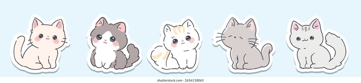 Una colección de adorables pegatinas de Vector con gatitos brillantes y esponjosos que llenarán tus mensajes digitales, redes sociales y proyectos creativos con comodidad y positividad.
