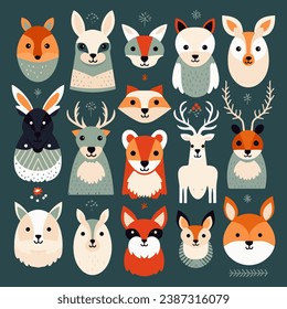 A collection of adorable woodland animals in winter outfits