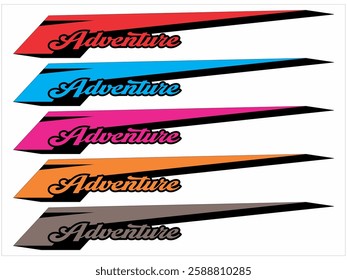 Collection of ADVENTURE text and cool colorful lines, vehicle sticker print design.