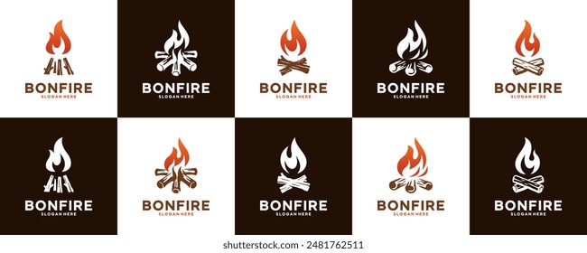 collection of adventurer logo, campfire, campground, logo design illustration.