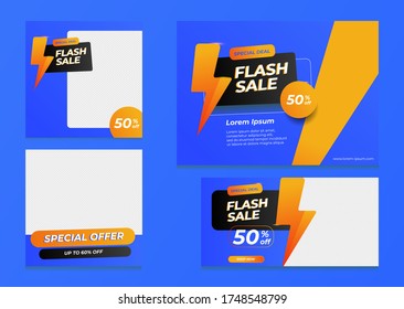 collection of advertising design template and mock up for promotional social media media and banner with blue style and thunder bold element