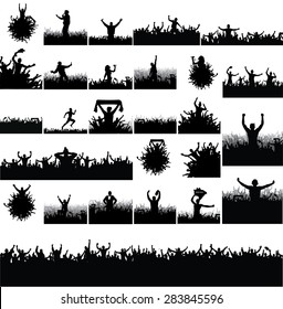 Collection of advertising posters from people silhouettes.