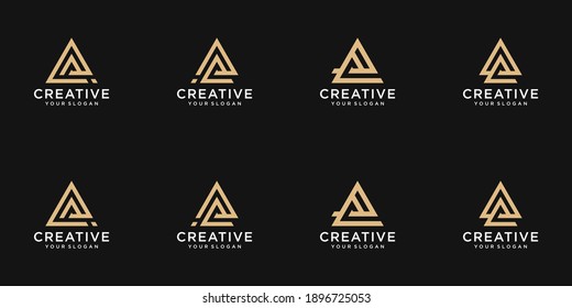 A collection of ae letter logo collection with a triangle shape with a gold concept Premium Vector