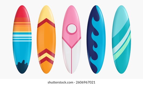 Collection of Aestetics surfboards in various designs and patterns. Perfect for summer, surfing, and beach-related themes