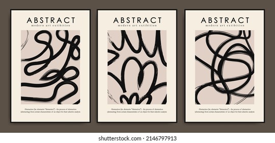 collection of aesthetic modern posters with strokes on textured vector paper background. For printing, wall decor, prints.