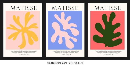 Collection of aesthetic posters and abstract elements in different colors on an isolated background. A large collection of elements, unusual shapes in the art matisse style, hand-drawn