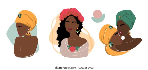 Collection of African American woman. Vector illustration abstract flat style. Avatar