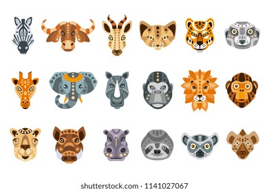 Collection of african animals made in modern flat style vector. Lion, rhino, alligator and other cute animals. Geometrical and clean vector.