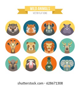 Collection of african animals made in modern flat style vector. Lion, rhino, alligator and other cute animals. Geometrical and clean vector.