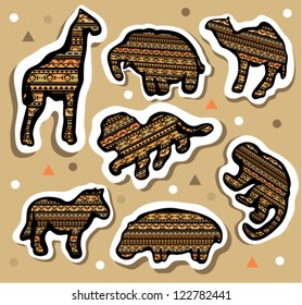 Collection of african animals stickers with seamless pattern