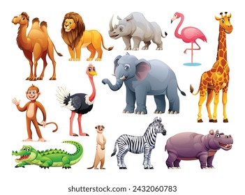 Colección de animales africanos. Ilustración de dibujos animados