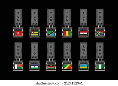 Collection of african country flags, glossy buttons symbol
