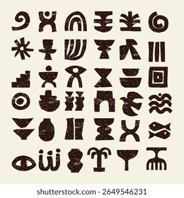 Collection of African tribal symbols in hand drawn vector style. Grunge ethnic geometric icon set. vector print