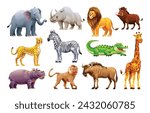 Collection of african wild animals. Vector cartoon illustration
