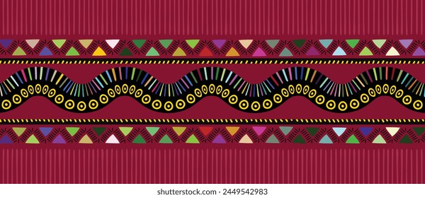 Una colección de marcos de inspiración africana bordea una Ilustración vectorial. gruesos patrones tribales redondeados, un diseño rural artesanal adecuado para arte mural, decoración del hogar, insignias, etiquetas o arte de estilo boho